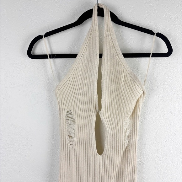 Aya Muse Ceres Halter Knit Maxi Dress Cream Size Medium Cocktail Evening Party - Picture 4 of 12